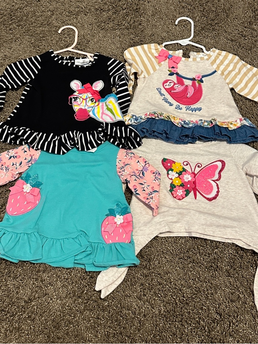 Girls' Colorful Graphic Ruffle Tops - Set of 4
